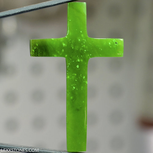 Rare Polar Nephrite Jade Gemstone Cross Hand Crafted by LEXX STONES 51 Carats