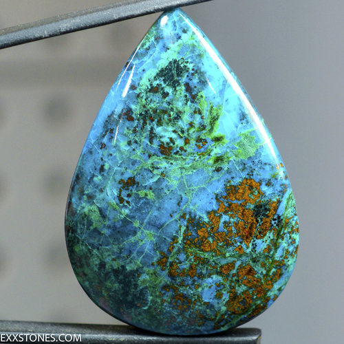 Old Stock Vibrant Frisby Chrysocolla Cuprite Malachite  Cabochon Hand Crafted By Lexx Stones 119 Carats