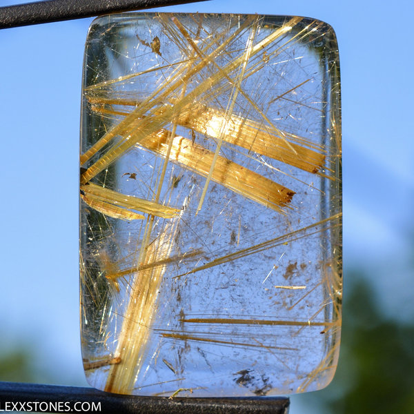 Golden Haystacks Criss Cross Natural Brazilian Rutilated Quartz Gemstone Cabochon Hand Crafted By LEXX STONES 93 Carats