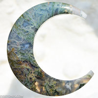 Rare Old Stock Horse Canyon Green Moss Agate Hand Carved Crescent Moon Cabochon By Lexx Stones 46 Carats