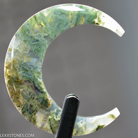 Rare Old Stock Horse Canyon Green Moss Agate Hand Carved Crescent Moon Cabochon By Lexx Stones 46 Carats