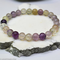 Multi Color Rainbow Fluroite Round Beaded Bracelet Hand Crafted By LEXX STONES