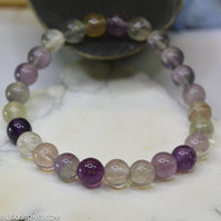 Multi Color Rainbow Fluroite Round Beaded Bracelet Hand Crafted By LEXX STONES