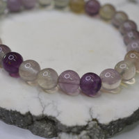 Multi Color Rainbow Fluroite Round Beaded Bracelet Hand Crafted By LEXX STONES