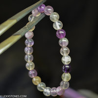Multi Color Rainbow Fluroite Round Beaded Bracelet Hand Crafted By LEXX STONES