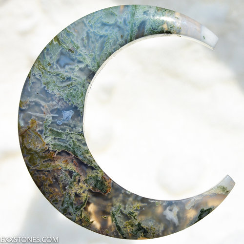 Rare Old Stock Horse Canyon Green Moss Agate Hand Carved Crescent Moon Cabochon By Lexx Stones 46 Carats