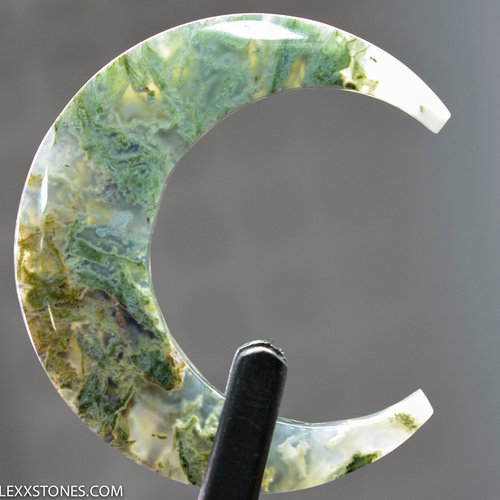 Rare Old Stock Horse Canyon Green Moss Agate Hand Carved Crescent Moon Cabochon By Lexx Stones 46 Carats