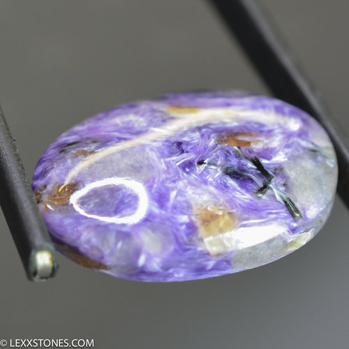 Rare High Grade Silky Chatoyant Siberian Charoite Tinaksite Gemstone Cabochon Hand Crafted by LEXX STONES 31 Carats
