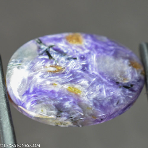 Rare High Grade Silky Chatoyant Siberian Charoite Tinaksite Gemstone Cabochon Hand Crafted by LEXX STONES 31 Carats