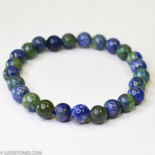 Multi Color Azurite Chrysocolla Malachite Round Beaded Bracelet Hand Crafted By LEXX STONES