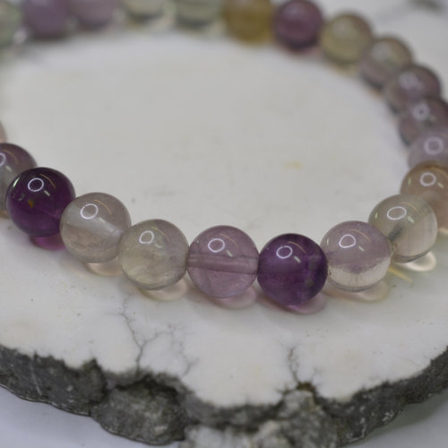Multi Color Rainbow Fluroite Round Beaded Bracelet Hand Crafted By LEXX STONES