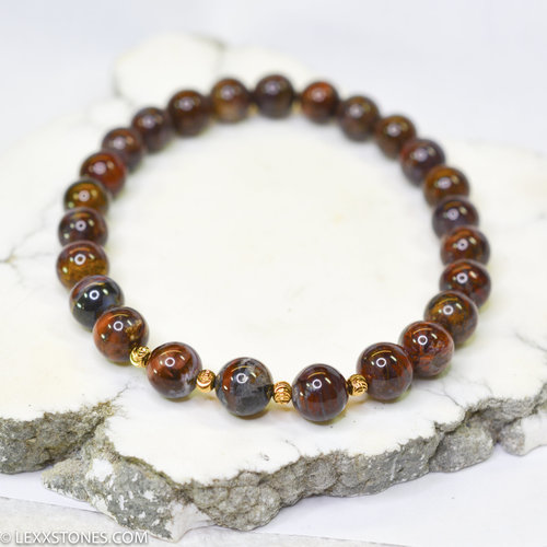 Hunan Red Pietersite Round Beaded Bracelet Hand Crafted By LEXX STONES