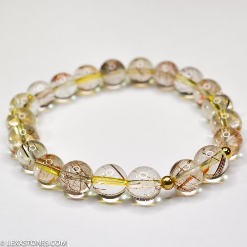 Multi Color Rutilated Quartz Round Beaded Bracelet Hand Crafted By LEXX STONES