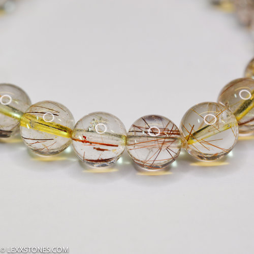 Multi Color Rutilated Quartz Round Beaded Bracelet Hand Crafted By LEXX STONES