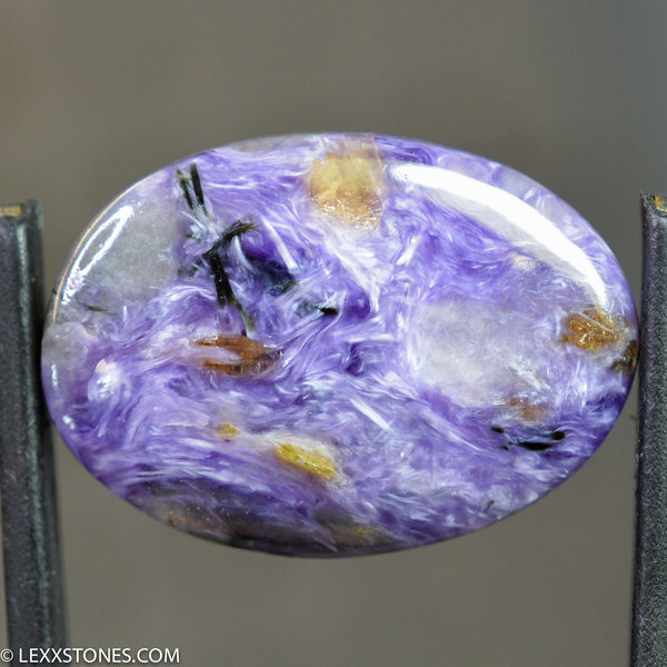 Rare High Grade Silky Chatoyant Siberian Charoite Tinaksite Gemstone Cabochon Hand Crafted by LEXX STONES 31 Carats