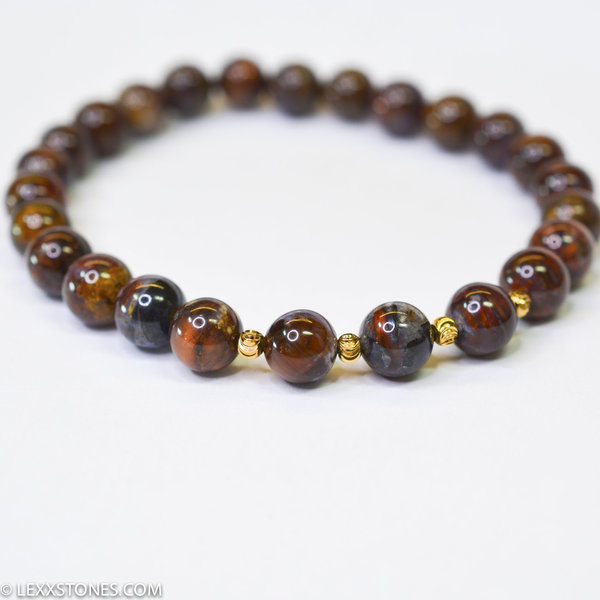 Hunan Red Pietersite Round Beaded Bracelet Hand Crafted By LEXX STONES